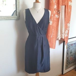 H&M Shiny Sleeveless Blue Faux Wrap Dress Size 8